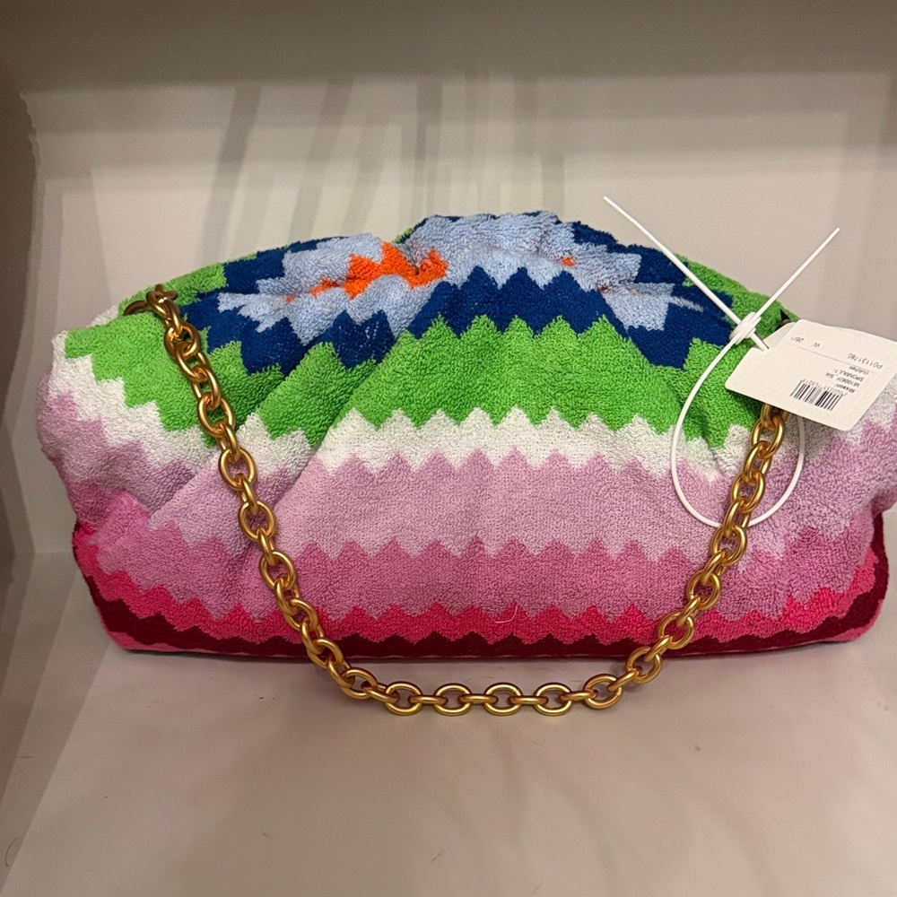 Missoni Multicolor Zigzag Terry Clutch with Gold Chain